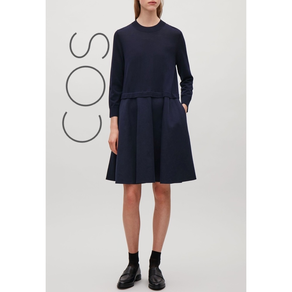 COS minimalist navy textured circle skirt 38 8